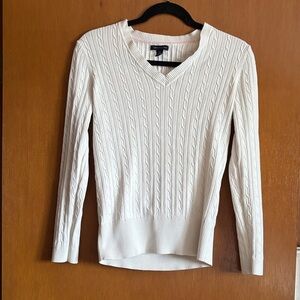 Tommy Hilfiger Cream Cable Knit V-Neck Sweater